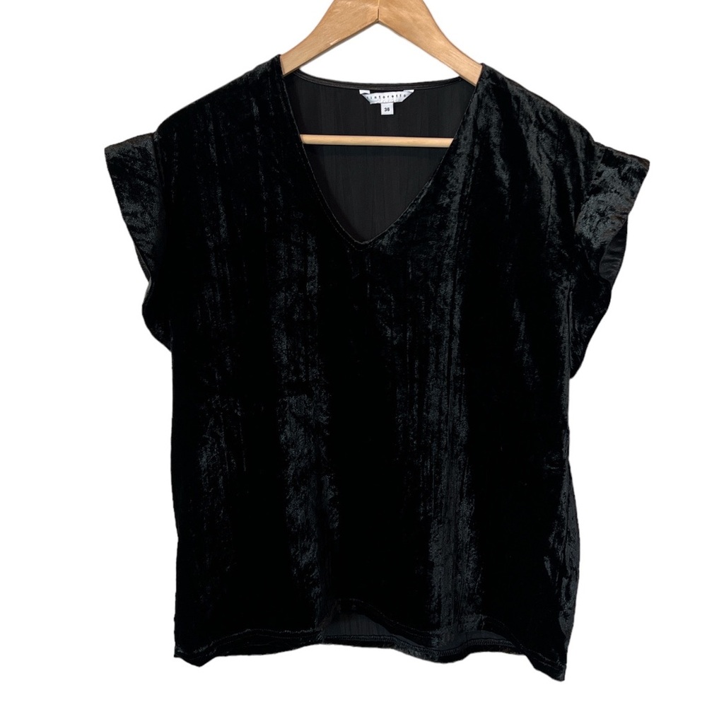 Tintoretto black crushed velvet flutter sleeve blouse size 36